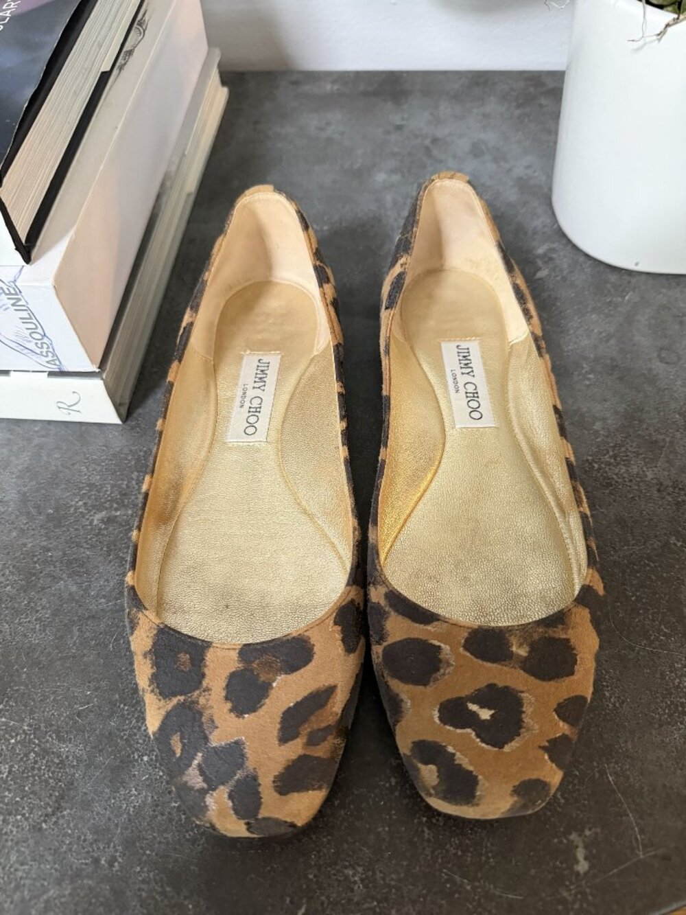 Jimmy Choo Suede SquareToe Flat Pumps – Leopard Animal Print 38.5